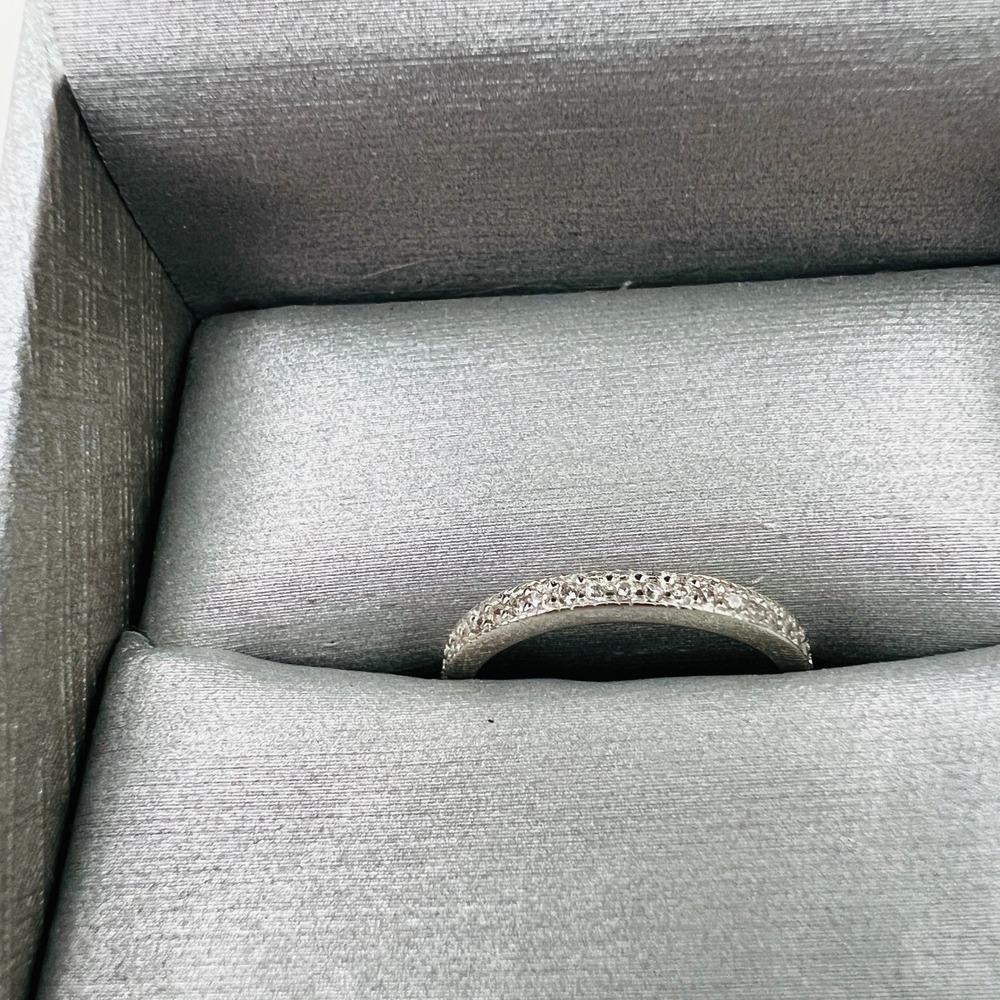 Sterling Silver Pavé Band Ring Size 6¼ Clear Stones Minimalist‎ Elegance